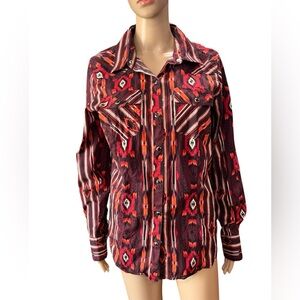 Rock & roll denim southwestern Multicolor pearl snap dress shirt-L